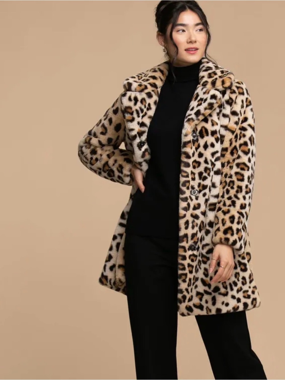 Ricki's Leopard Print Faux Fur Coat in Beige and Brown